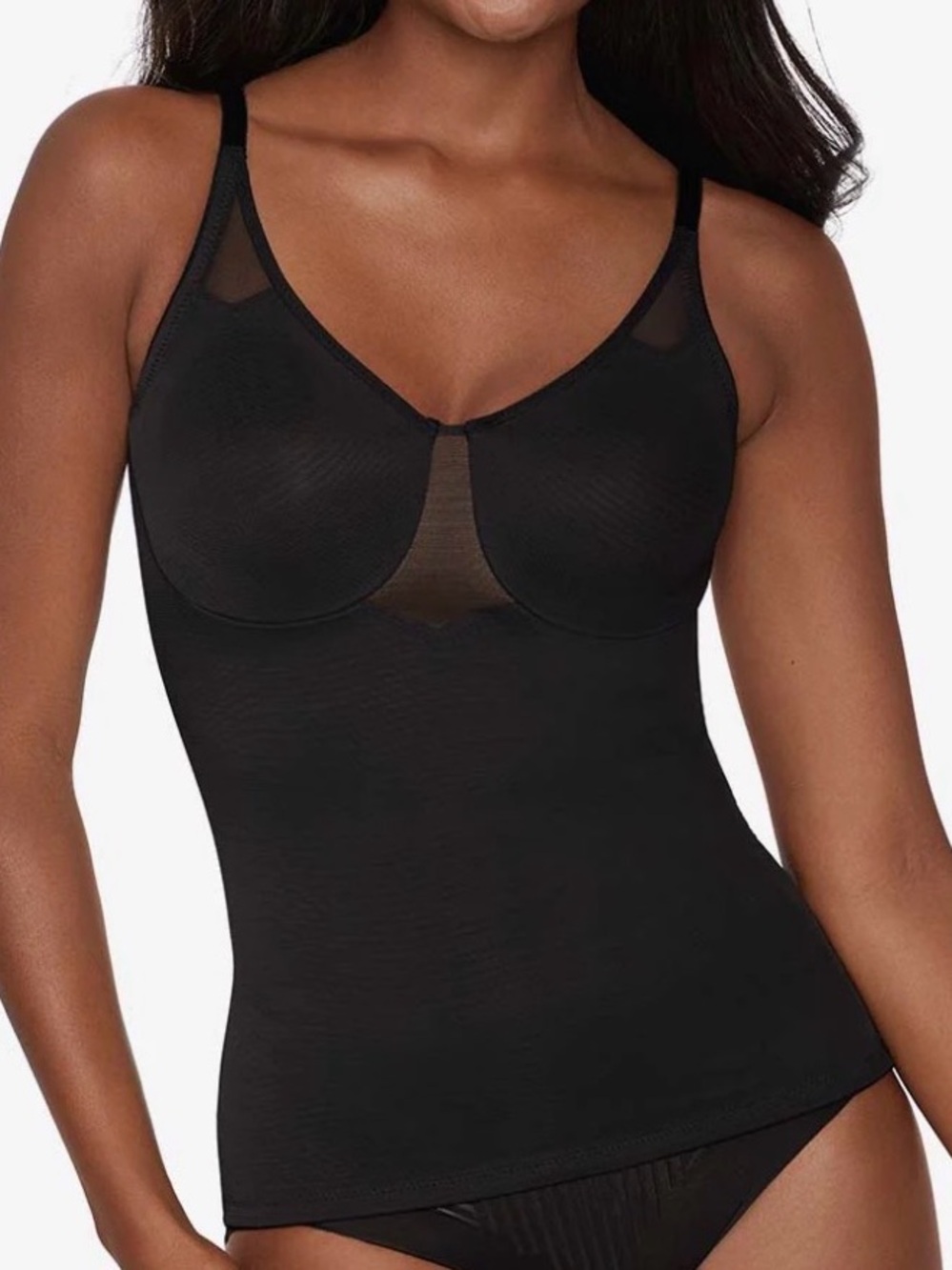 Miraclesuit Sexy Sheer Shaping Cami Black Underwire Tummy Control 42DD
